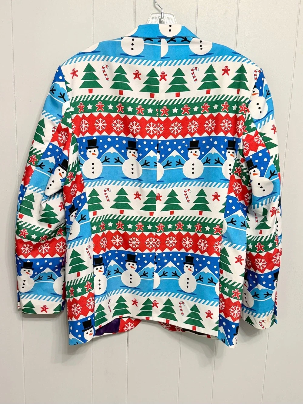 OppoSuits Blue, Red, Green & White Festive Snowman Blazer